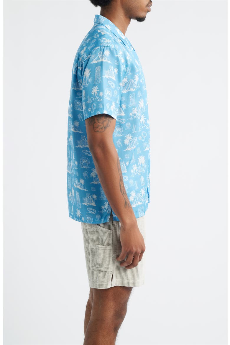 Print Short Sleeve Button-Up Camp Shirt, Alternate, color, BLUE