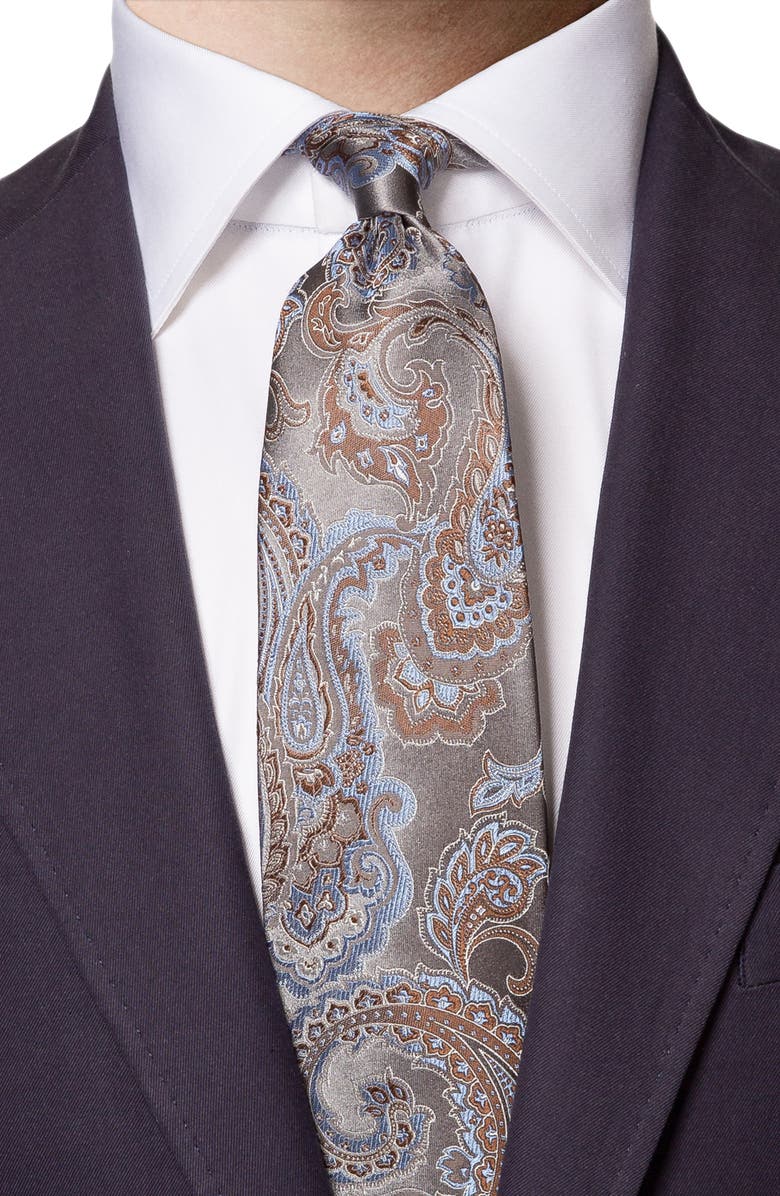 Eton Silk Paisley Tie, Alternate, color, Black