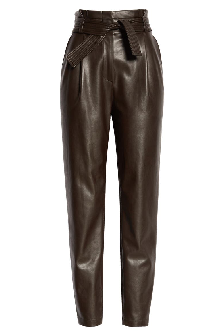 Cobey Paperbag Waist Faux Leather Pants, Alternate, color, CAROB