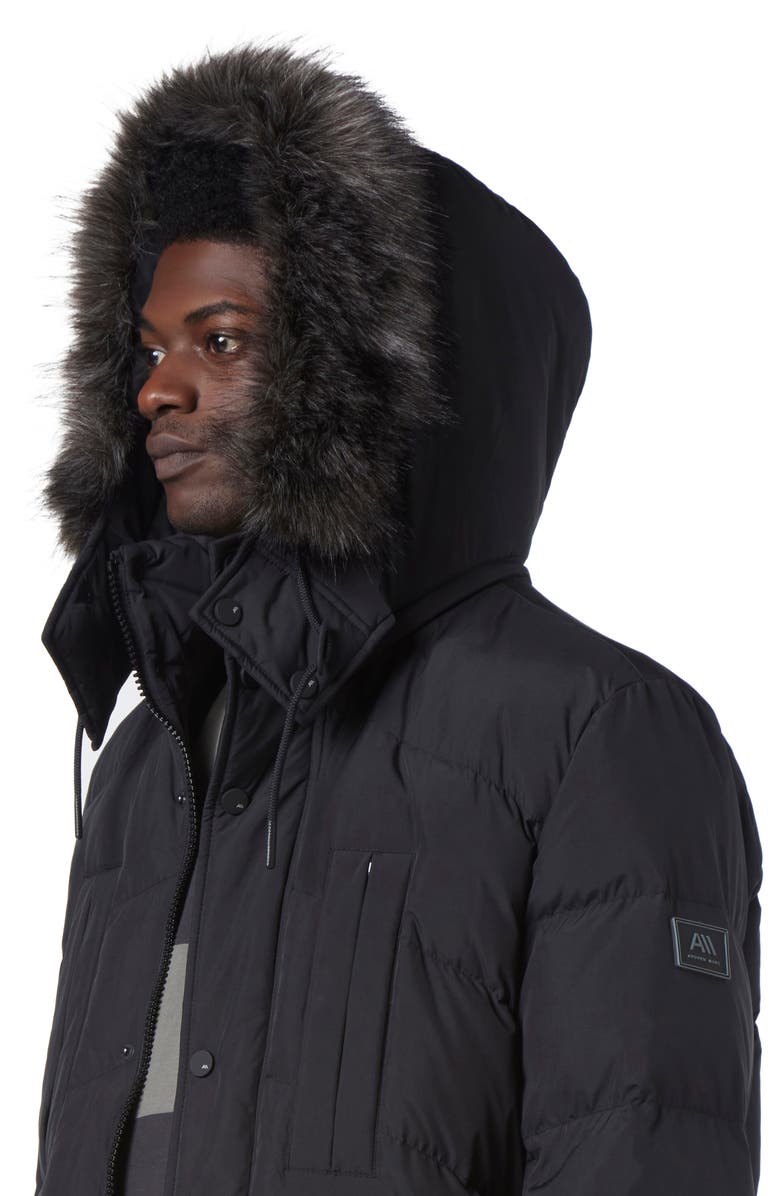 Andrew Marc Tremont Water Resistant Down Quilted Parka with Faux Fur Trim, Alternate, color, Black