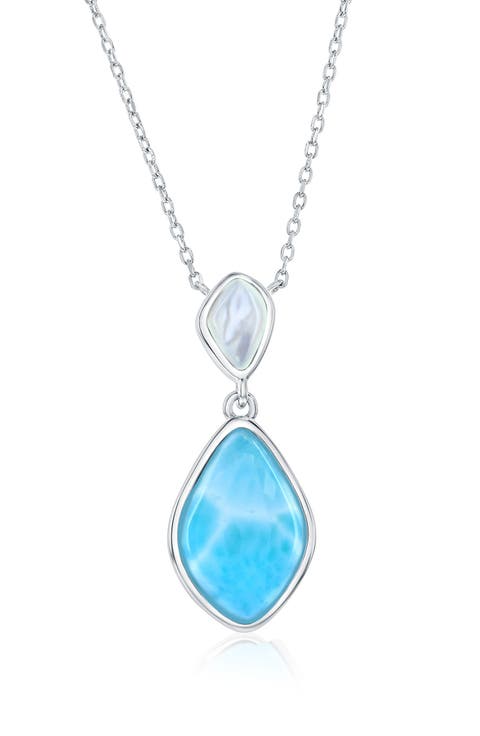 Sterling Silver Larimar & Mother-of-Pearl Pendant Necklace