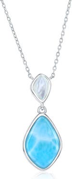 SIMONA Sterling Silver Larimar & Mother-of-Pearl Pendant Necklace