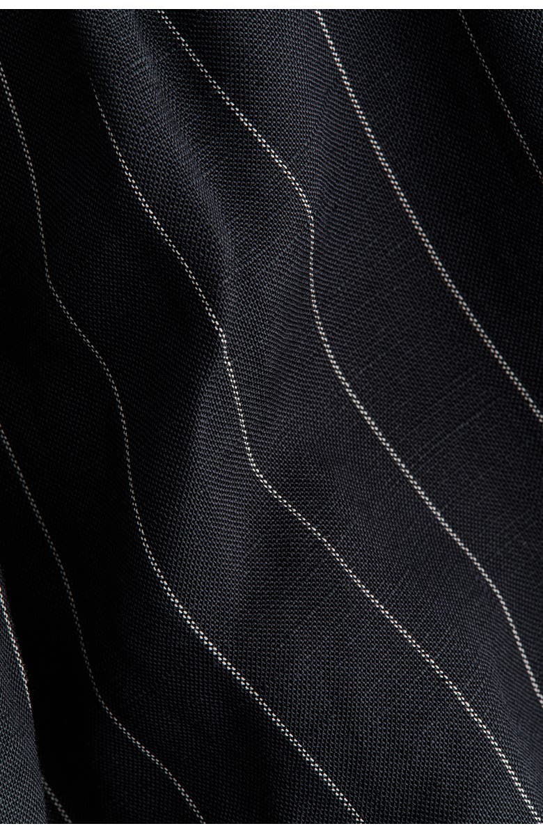 H&M Belted Linen-blend Shorts, Alternate, color, Navy Blue/Pinstriped