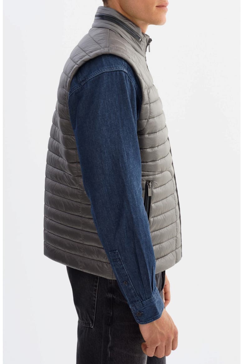 Sammy Quilted Nylon Puffer Vest with Leather Trim, Alternate, color, GREY