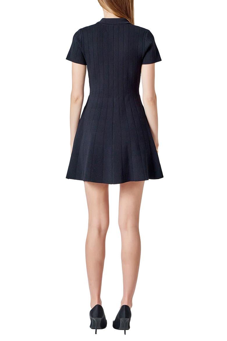 Rib Jewel Button Fit & Flare Minidress, Alternate, color, BLACK