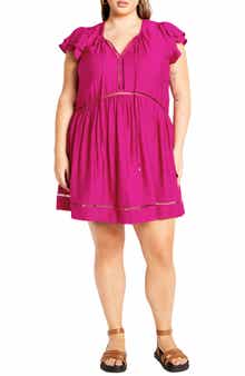 City Chic Dallas Embroidered Inset Flutter Cap Sleeve Dress