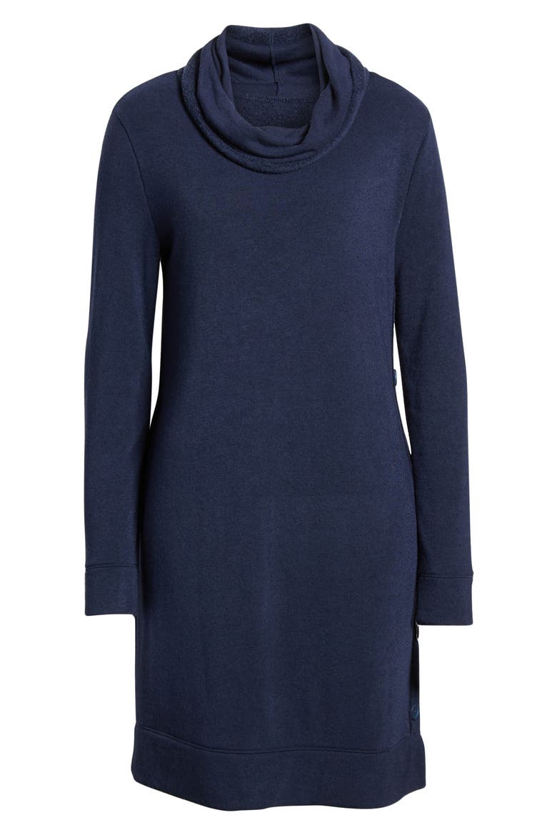 Cowl Neck Side Button Long Sleeve Dress, Alternate, color, NAVY PEACOAT