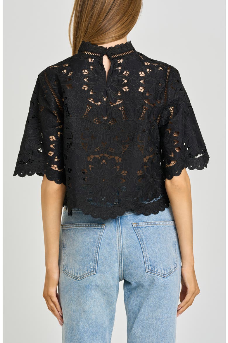 Mary Floral Embroidered Mock Neck Top, Alternate, color, BLACK