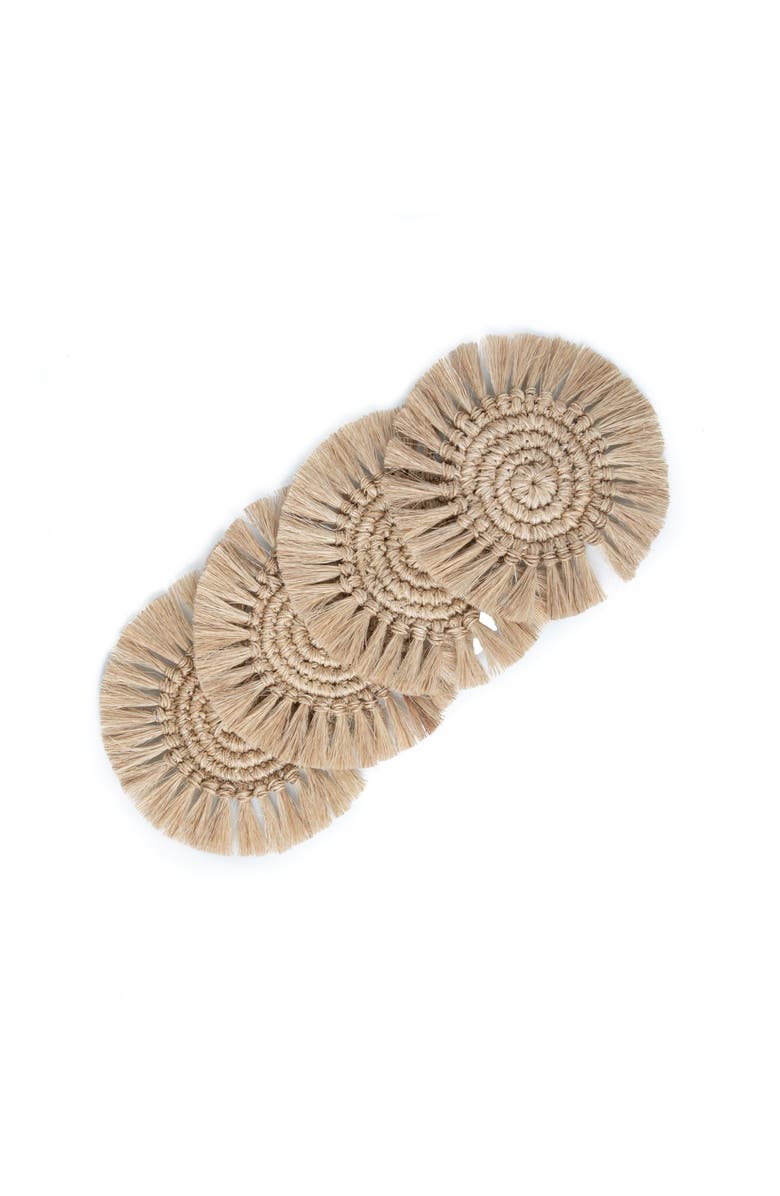 Tallo de Olivo Fique Fringe Coasters Set of 4, Alternate, color, Natural