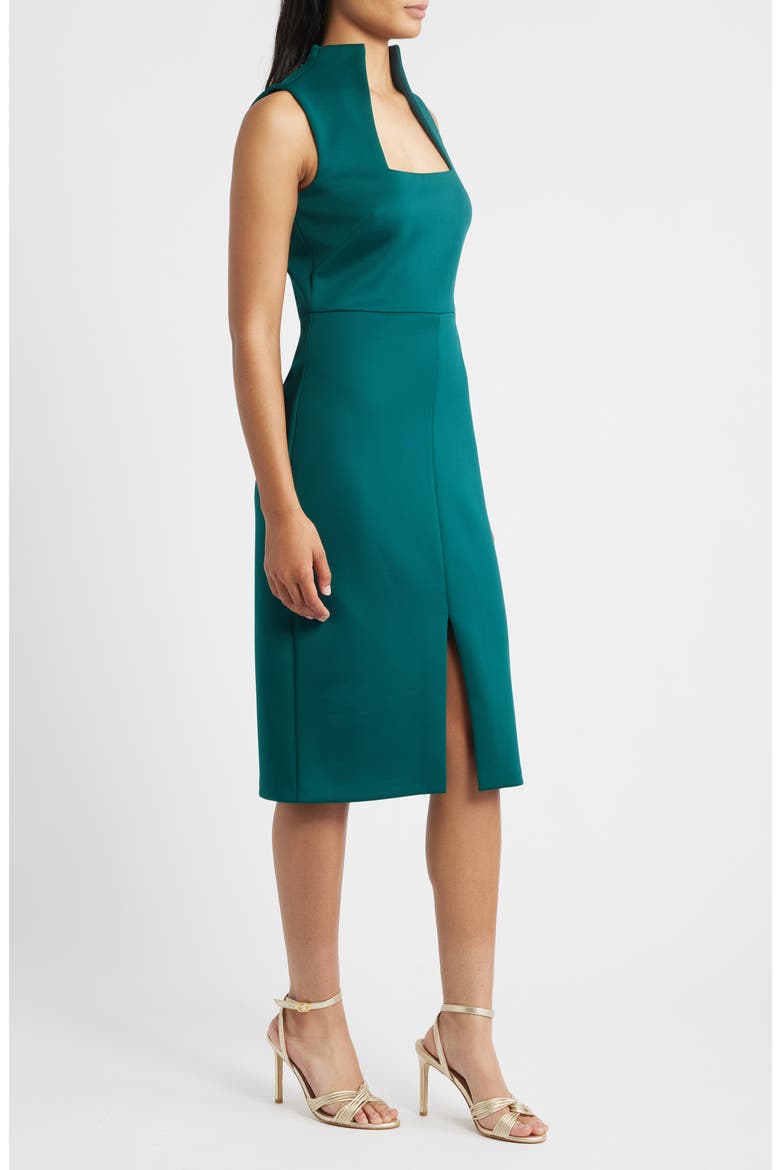 Laser Cut Scuba Crepe Sheath Dress, Alternate, color, PINE