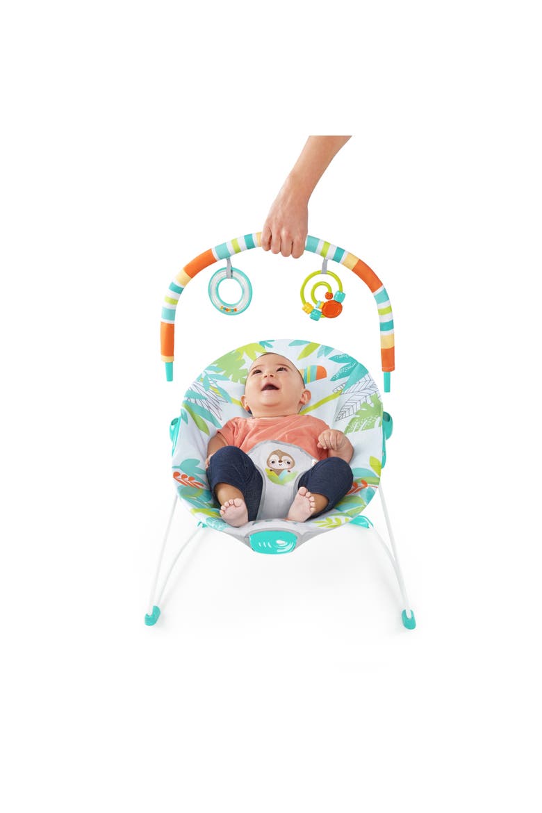 Rainforest Vibes Vibrating Bouncer with Toy Bar, Alternate, color, Blue