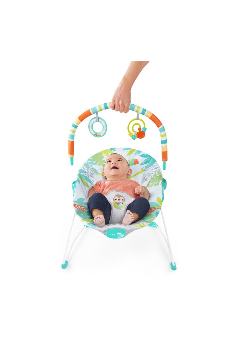 BRIGHT STARTS Rainforest Vibes Vibrating Bouncer with Toy Bar, Alternate, color, Blue