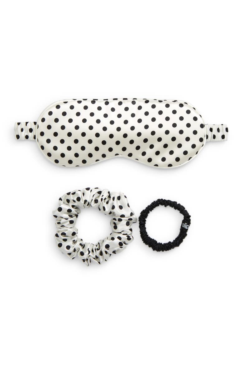 Polka Dot Pure Silk Sleep Mask & Scrunchie Set USD $69.50 Value, Main, color, NO COLOR