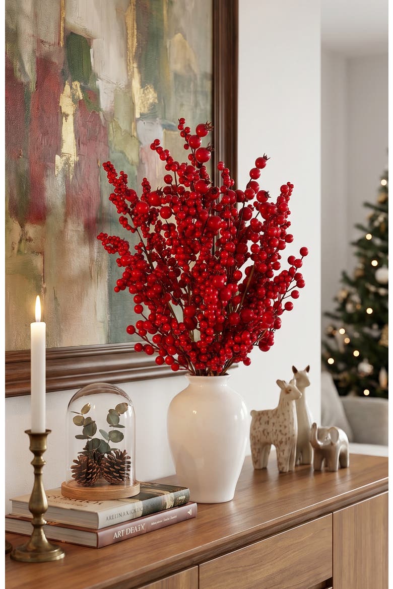 24"H Christmas Berry Vase Centerpiece, Alternate, color, Red