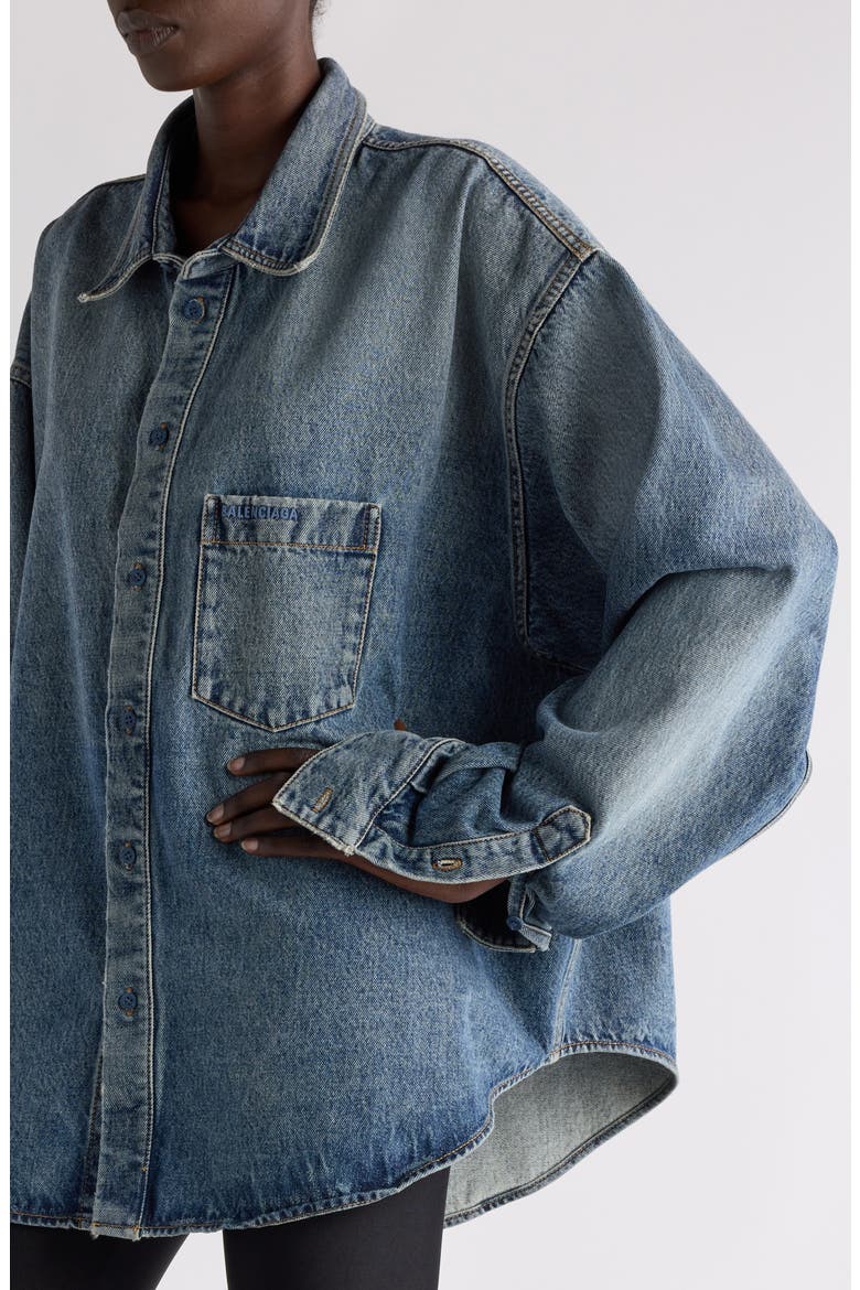 Cocoon Oversize Denim Button-Up Shirt, Alternate, color, SUN BLEACHED BLUE