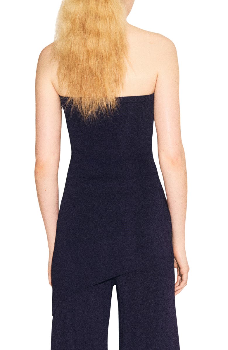MANGO Strapless Asymmetric Knit Top, Alternate, color, Navy