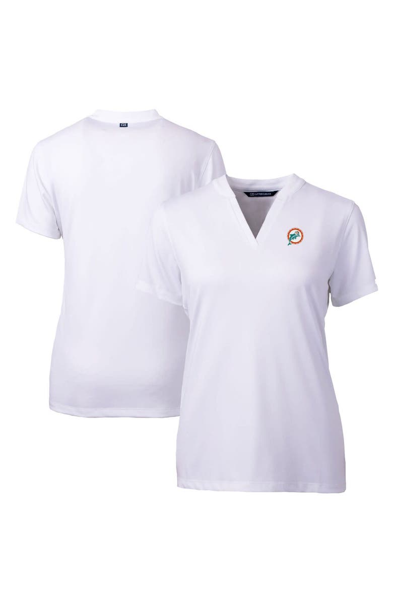 Cutter & Buck Women's Cutter & Buck White Miami Dolphins Throwback Logo Forge Blade V-Neck Polo, Alternate, color, 