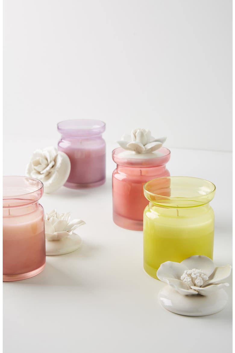 Anthropologie Spring's Eden Ceramic Flower Candle, Main, color, WILD HONEYSUCKLE FLOWER