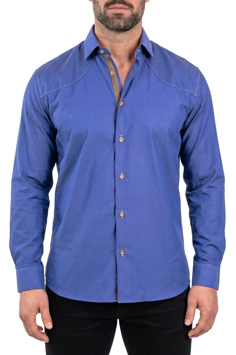 Punto Cotton Long Sleeve Dress Shirt, Main, color, BLUE