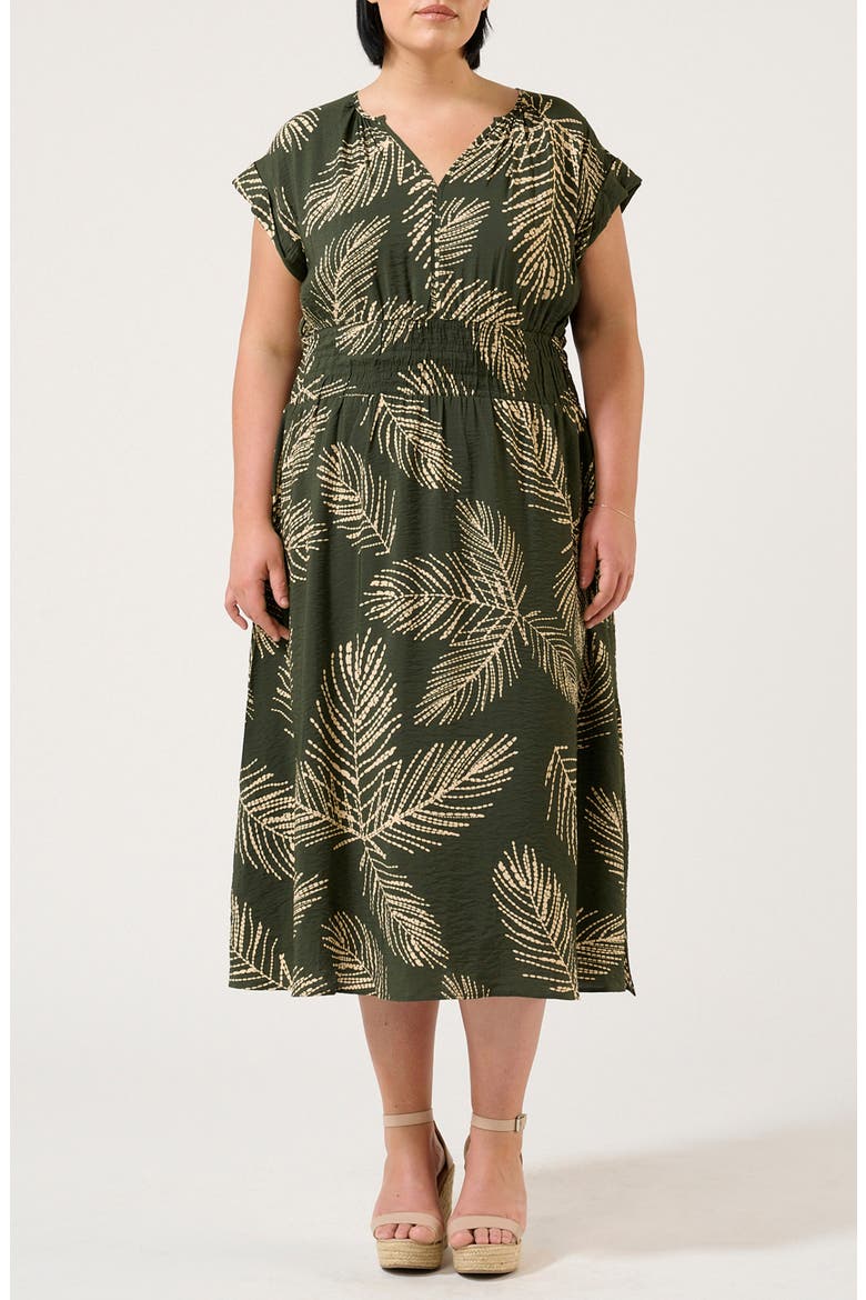 Palmer Leaf Print Midi Dress, Main, color, GREEN PRINT