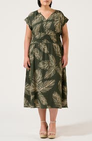 Estelle Palmer Leaf Print Midi Dress