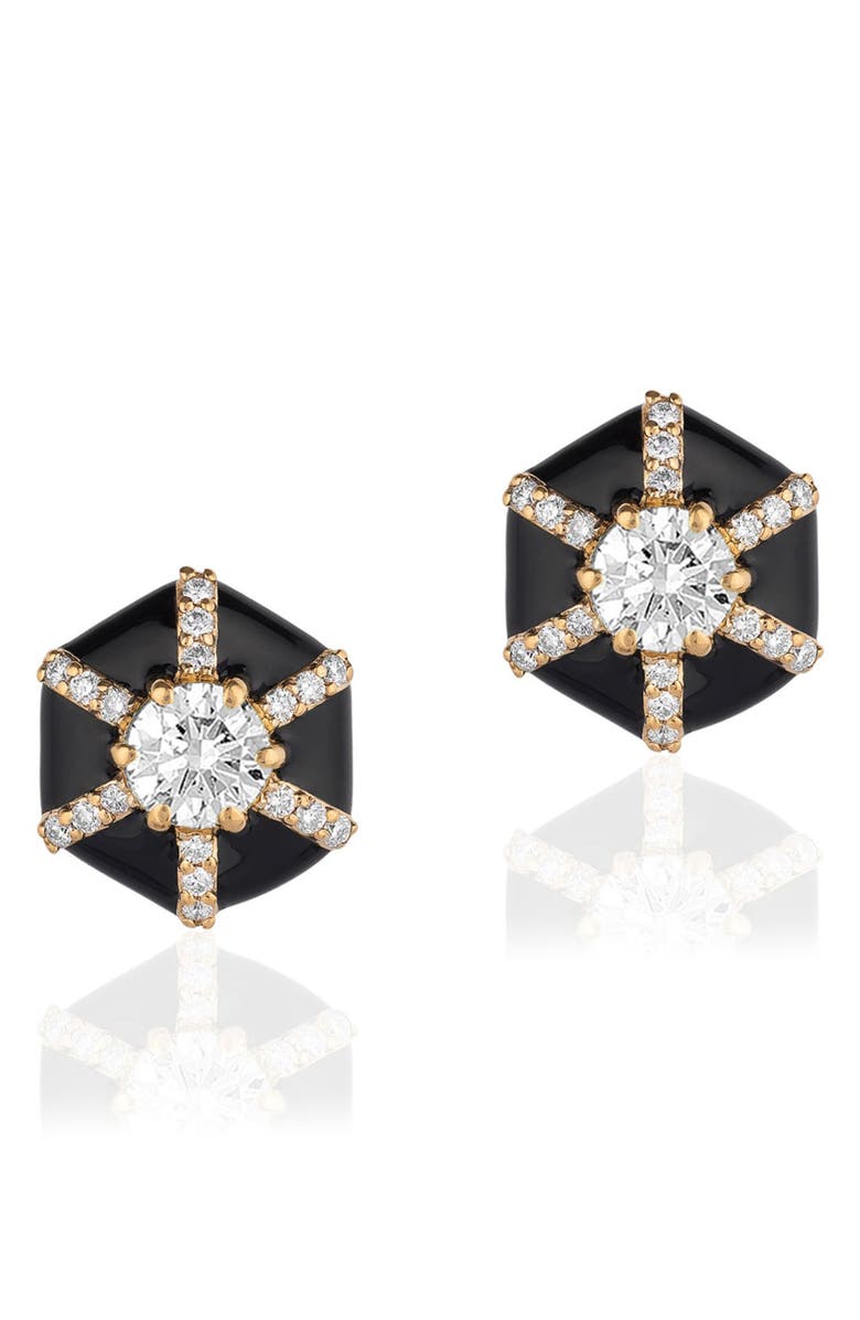 GOSHWARA Queen Hexagon Stud Earrings, Main, color, Clear / Black