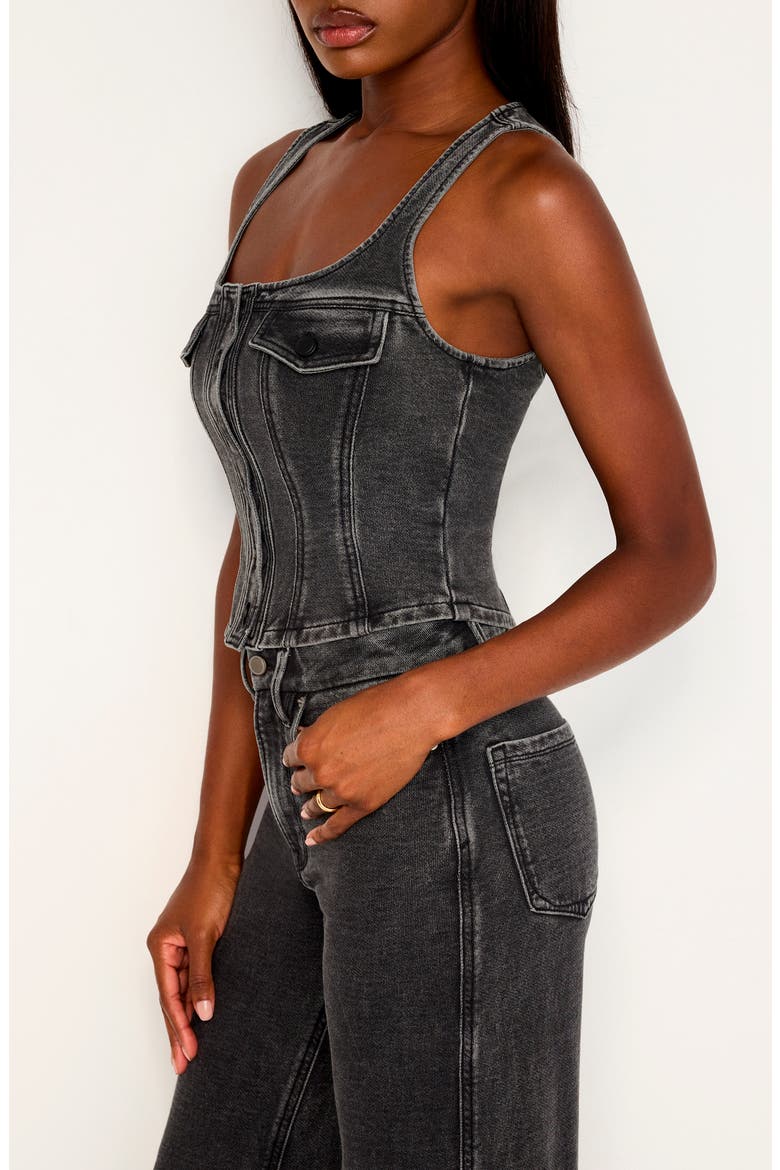 Jeanius Square Neck Cotton French Terry Corset Top, Alternate, color, BLACK322
