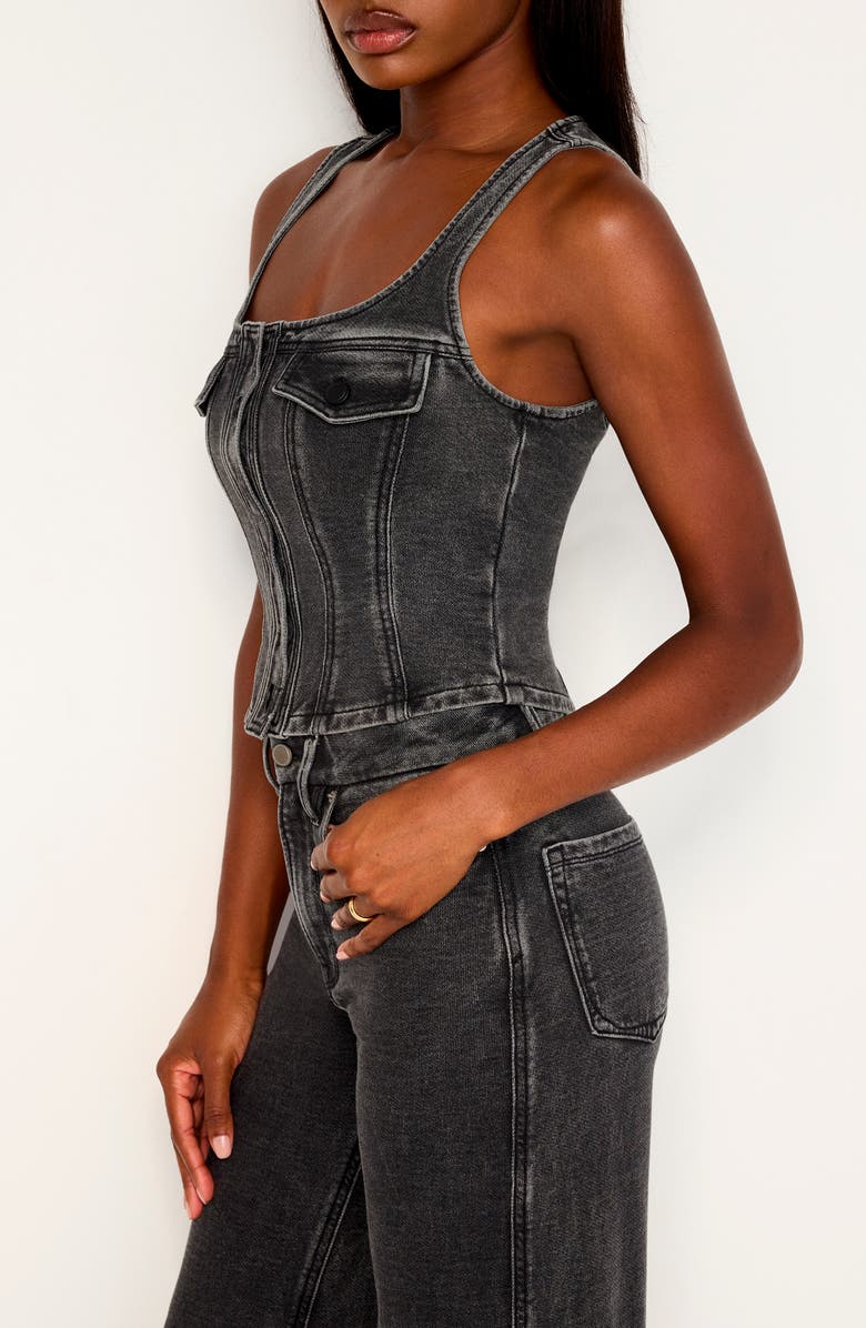 Good American Jeanius Square Neck Cotton French Terry Corset Top, Alternate, color, 