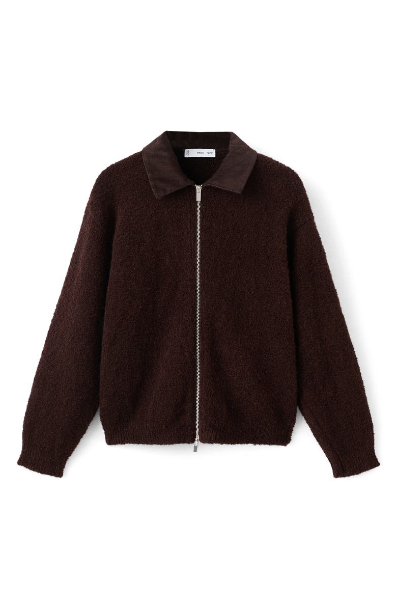 MANGO Bouclé Zip Cardigan, Main, color, Brown