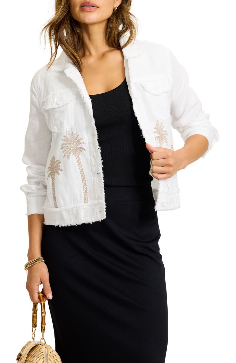 Tommy Bahama Embroidered Two Palms Raw Edge Linen Jacket, Main, color, White