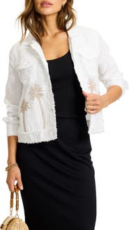 Tommy Bahama Embroidered Two Palms Raw Edge Linen Jacket