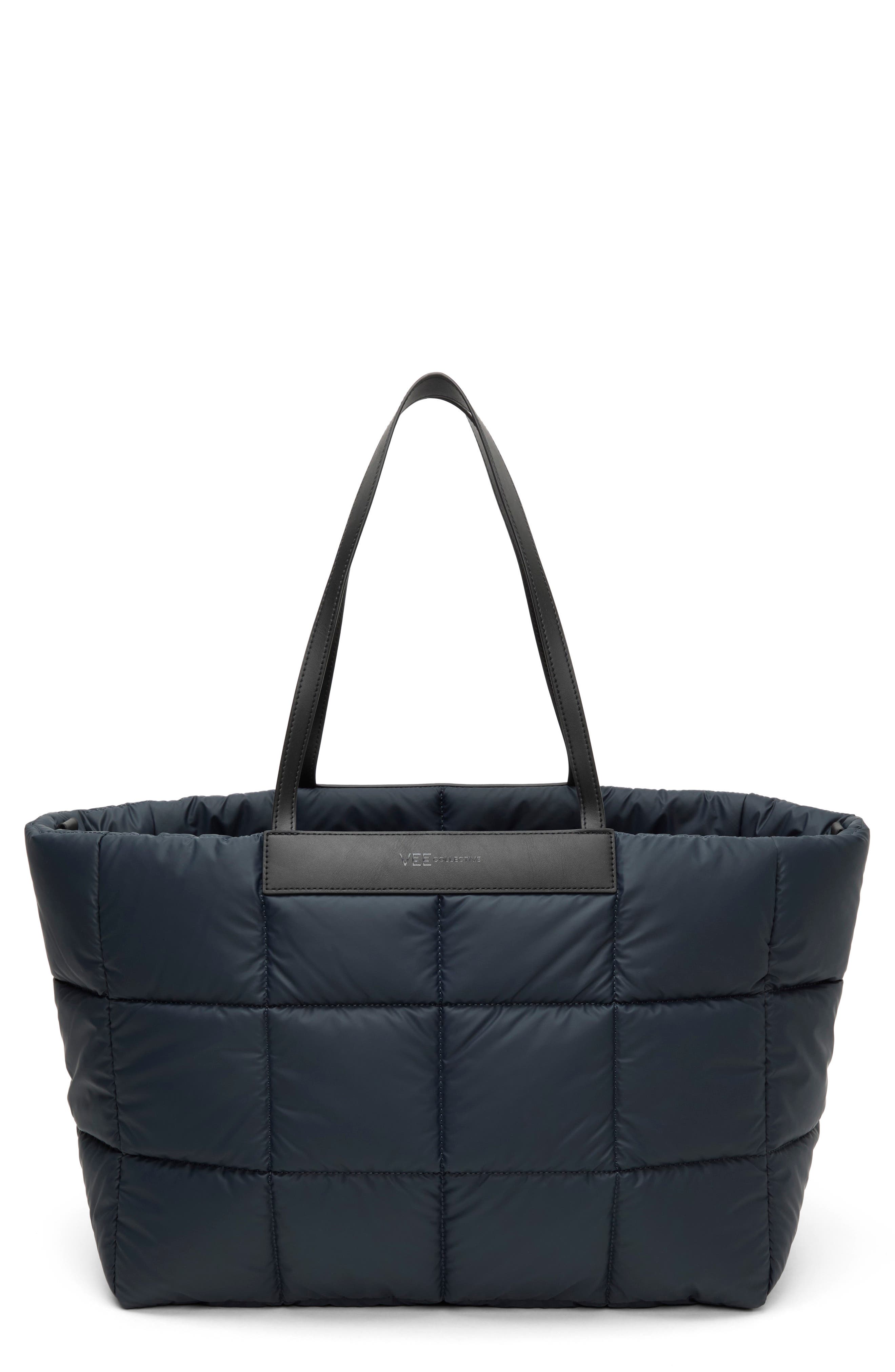 VeeCollective Large Porter Marché Quilted Recycled Nylon Tote, Main, color, Dark Navy Blue