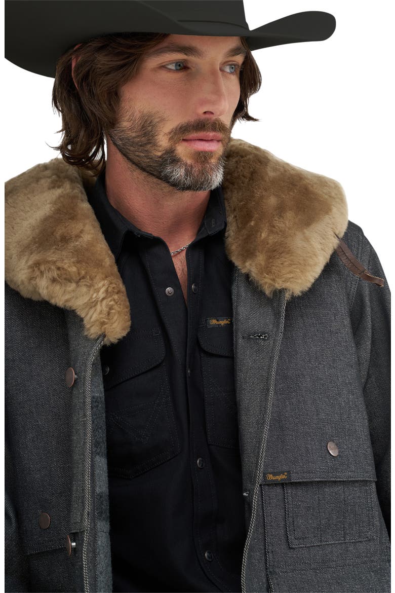 Filson X Wrangler Genuine Shearling Collar Packer Jacket, Alternate, color, BLACK