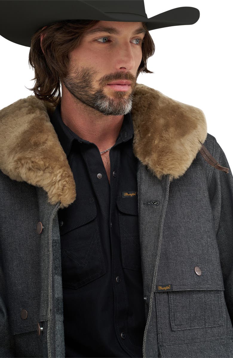 Wrangler Filson X Wrangler Genuine Shearling Collar Packer Jacket, Alternate, color, Black