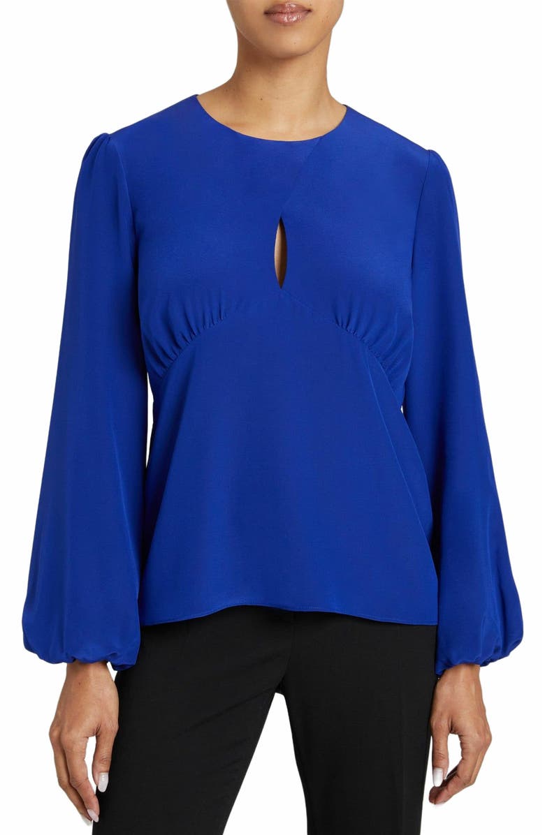 Santorelli LYRA Long Sleeve Silk Blouse with Keyhole Neckline, Main, color, 