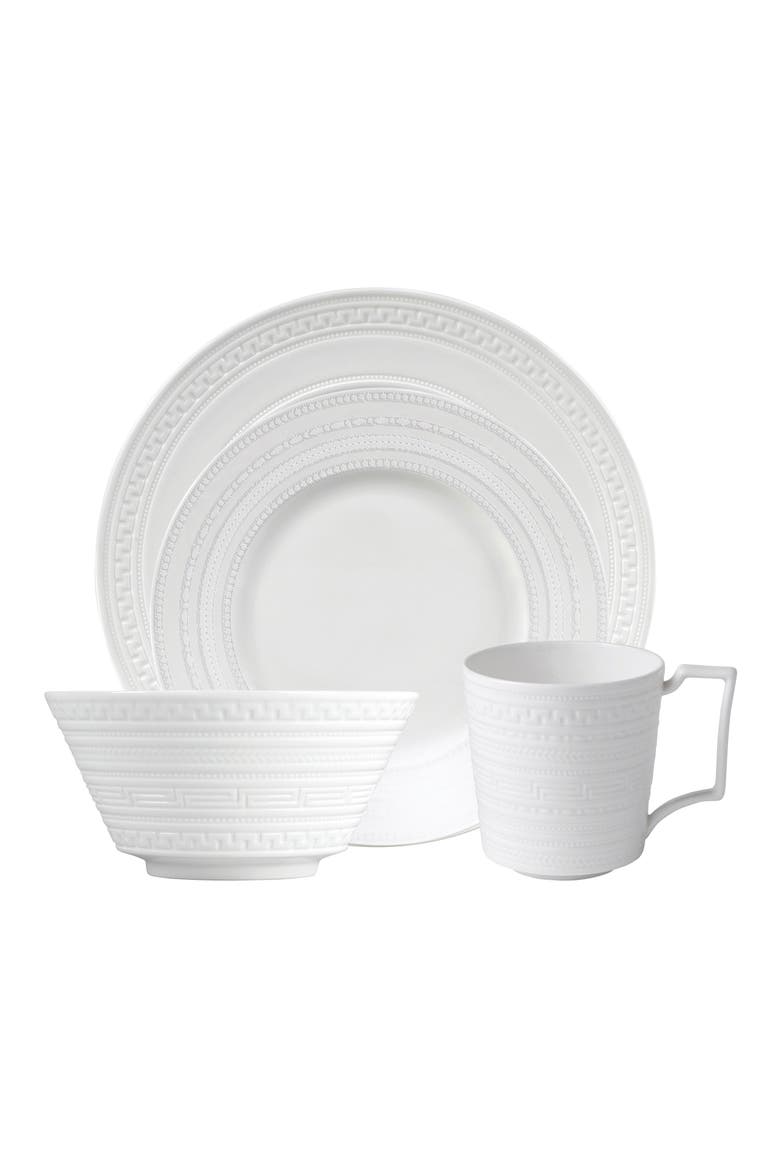 Intaglio 4-Piece Bone China Place Setting, Main, color, WHITE