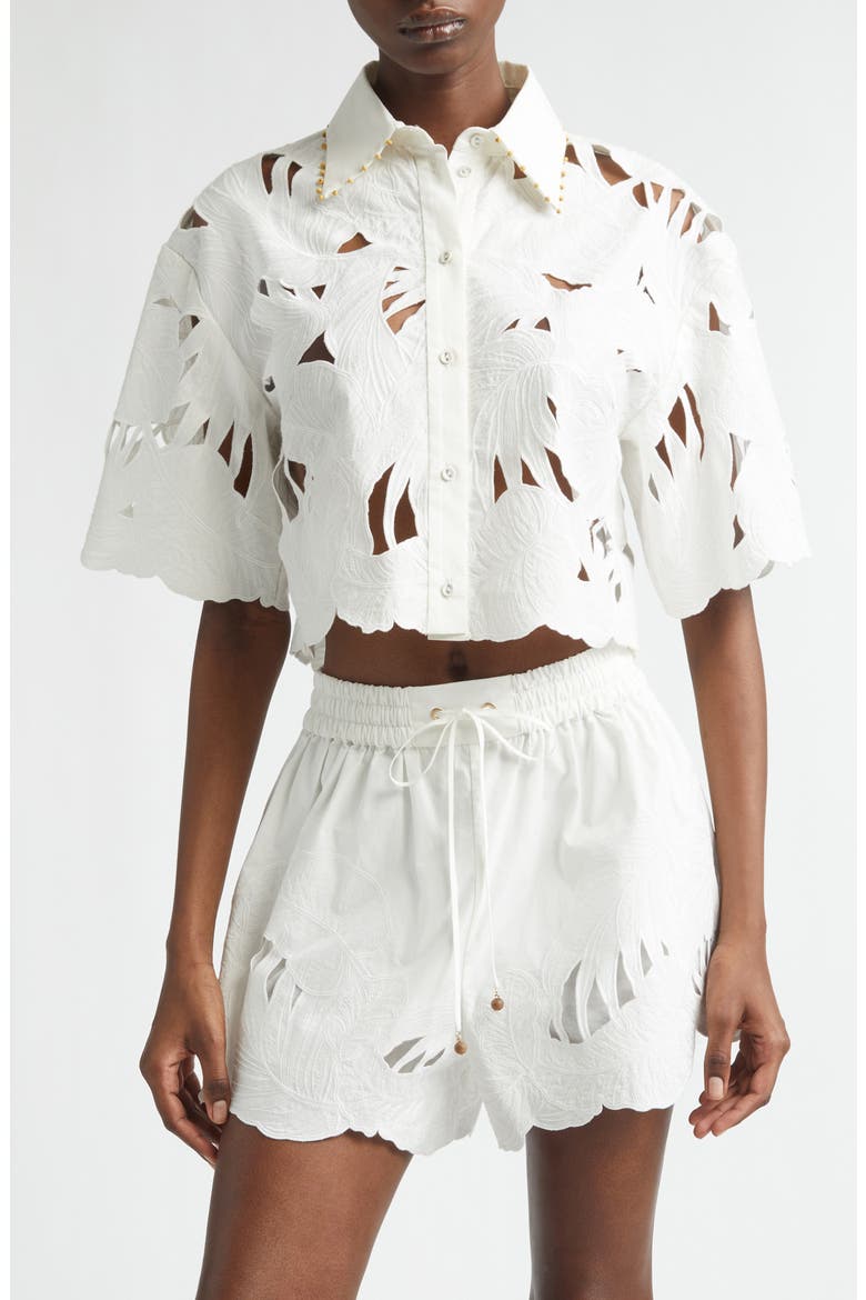 Mahon Embroidered Cotton Crop Shirt, Main, color, IVORY