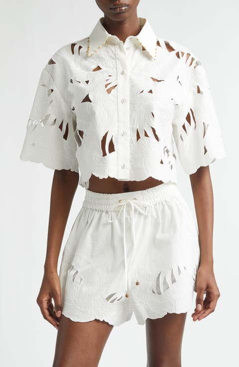 Mahon Embroidered Cotton Crop Shirt (Regular & Petite)