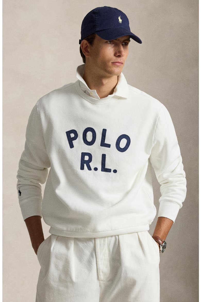 Logo Appliqué Fleece Crewneck Sweatshirt, Alternate, color, WHITE