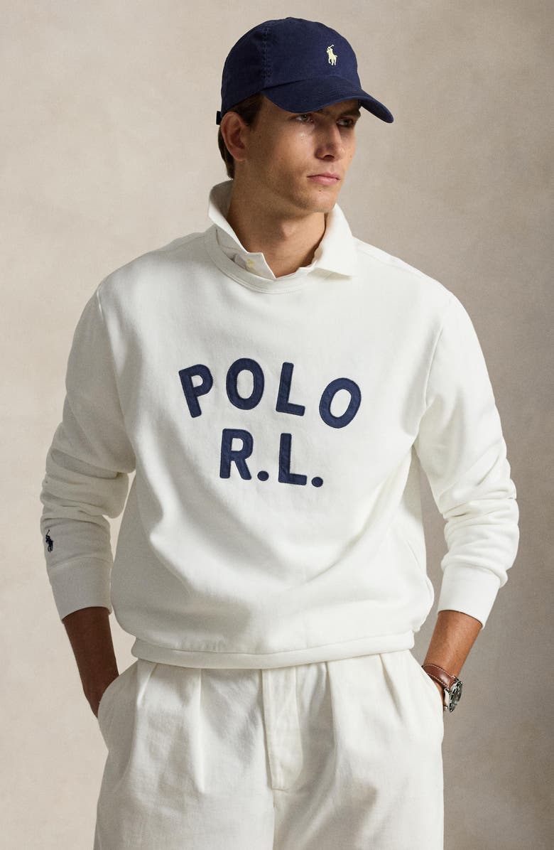 Polo Ralph Lauren Logo Appliqué Fleece Crewneck Sweatshirt, Alternate, color, White