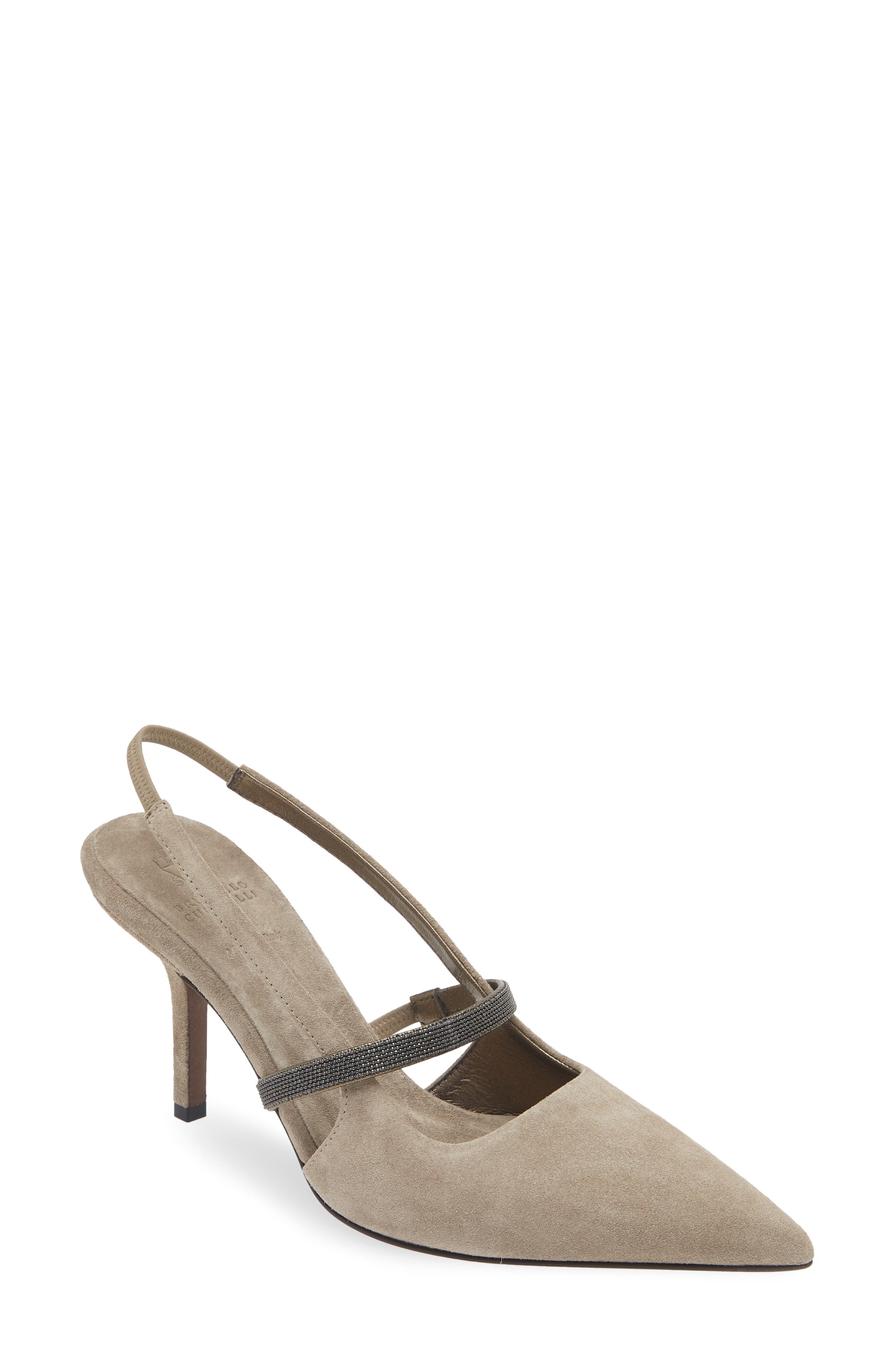 Brunello Cucinelli Pointed Toe Slingback Pump, Main, color, Dark Beige