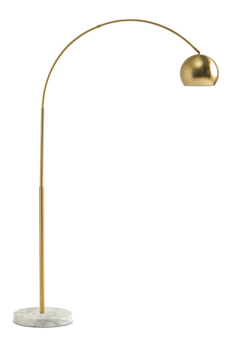 Olivia 75" Adjustable LED Floor Lamp with Metal Bowl Shade and Marble Base, Bulb Included, Main, color, BRASS