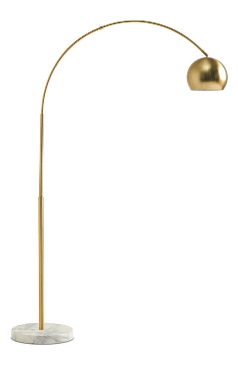 Olivia 75" Adjustable LED Floor Lamp with Metal Bowl Shade and Marble Base, Bulb Included