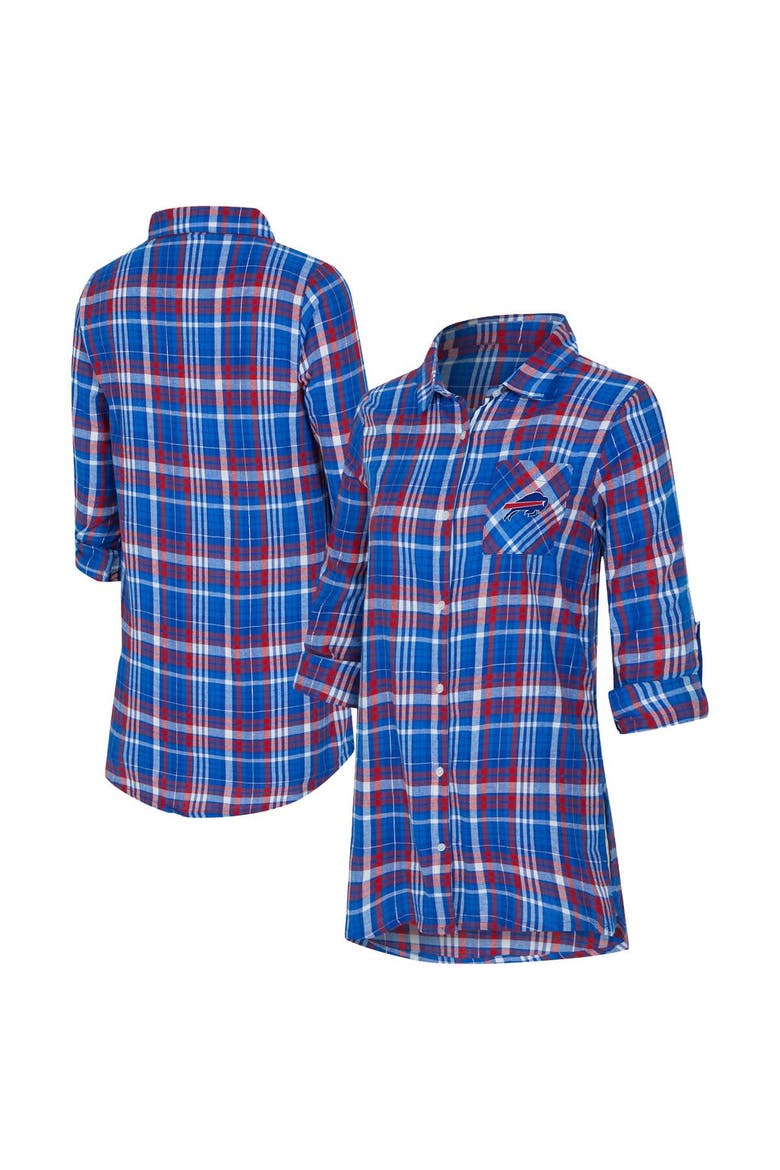 Women's Concepts Sport Royal Buffalo Bills Laney Plaid Tri-Blend Full-Button Nightshirt, Main, color, Royal