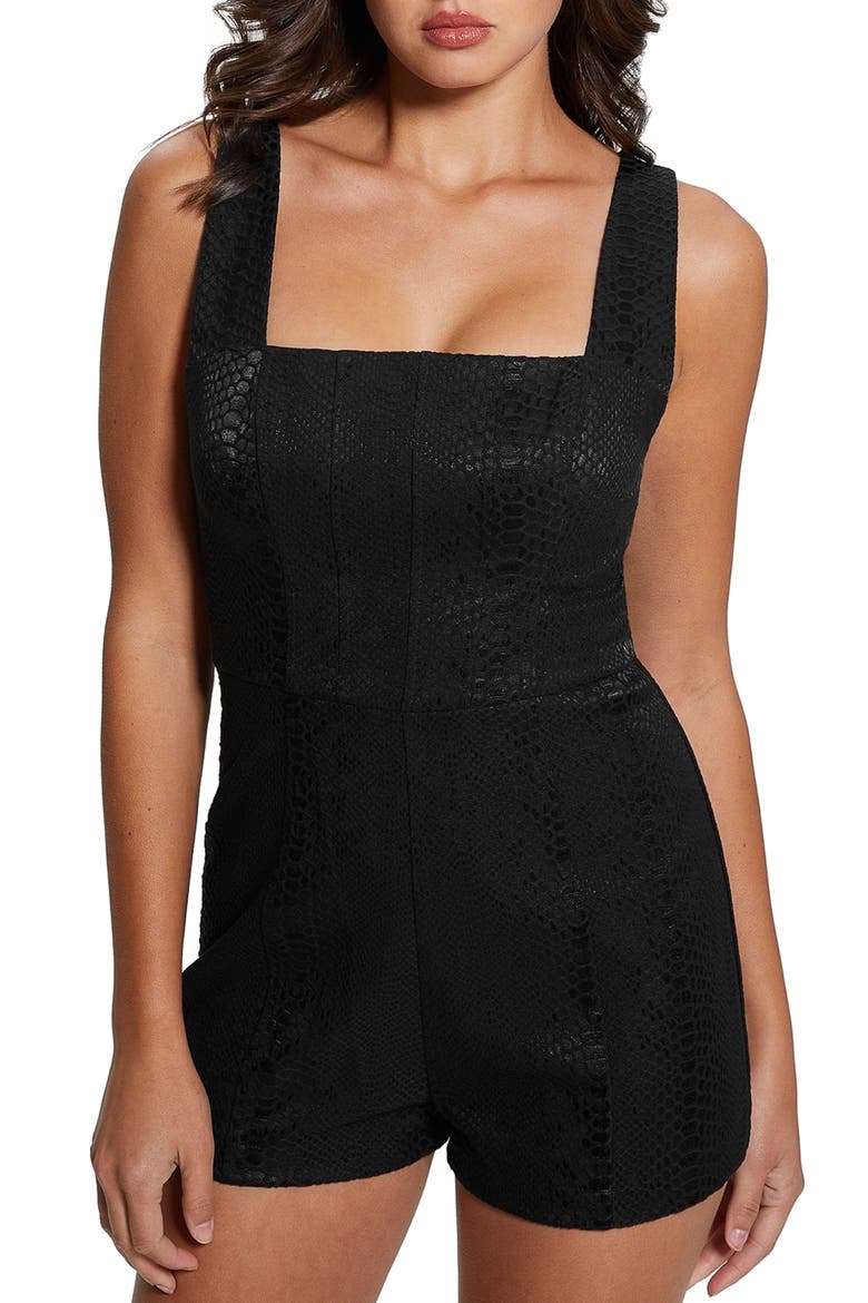 Gemi Embossed Faux Leather Romper, Alternate, color, BLACK