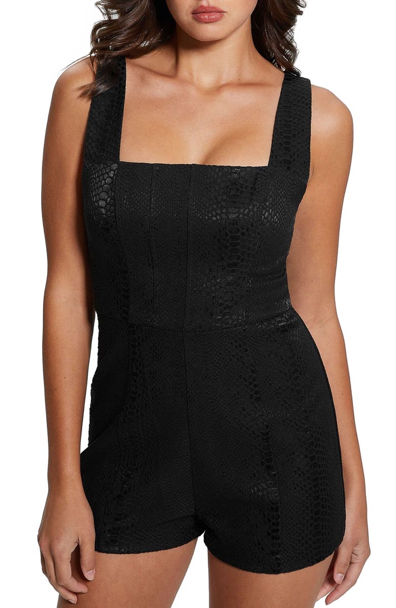 GUESS Gemi Embossed Faux Leather Romper, Alternate, color, 