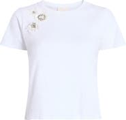 Cinq à Sept Crunchy Flower Appliqué Shrunken Cotton T-Shirt