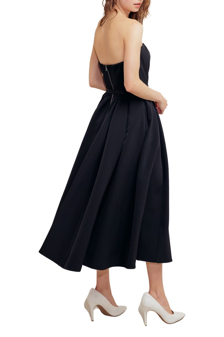 Belted Strapless Midi Dress, Alternate, color, BLACK