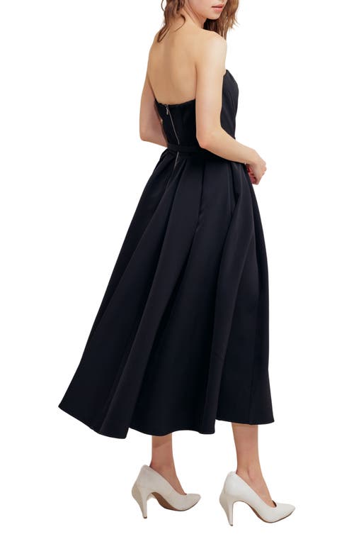 Freemarket Belted Strapless Midi Dress In Black