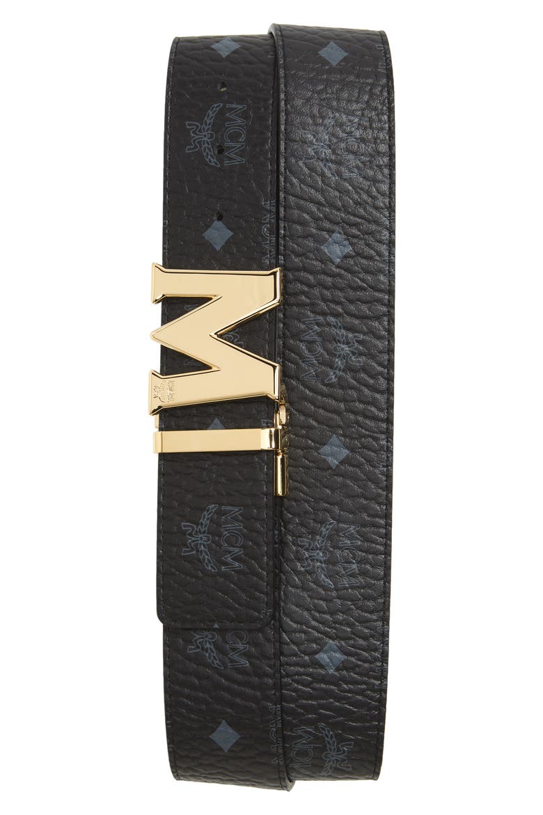 Reversible Signature Leather Belt, Main, color, BLACK
